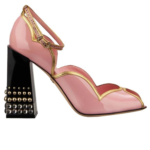 Dolce & Gabbana - Crystal Pearl Strap High Heel Sandals Pumps BETTE Pink Black 4 - Picture 1 of 5